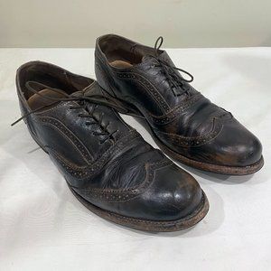 Bed‎ Stu Mens Cobbler Distressed Black/Brown Leather Wingtip Oxfords Shoes 10.5